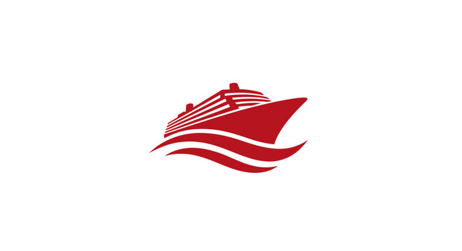 Red Cruise Ship Silhouette Icon on White Background