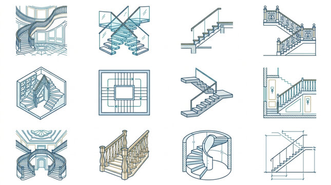 Collection of Architectural Staircase Designs and Blueprints.