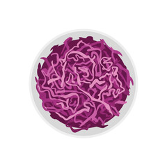 Obraz premium A top-down view of a modern white bowl filled with shredded purple sauerkraut, minimalist composition, high contrast, clean lines, healthy probiotic food theme, minimalist flat vector artwork,