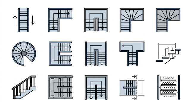 Various Architectural Staircase Designs and Floor Plans.