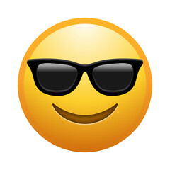 Smiling face with sunglasses emoji illustration, transparent background.