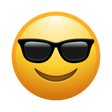Smiling face with sunglasses emoji illustration, transparent background.