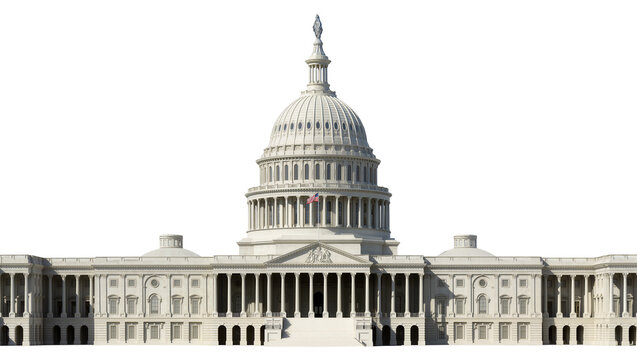 United States Capitol building with dome and columns, isolated on transparent background