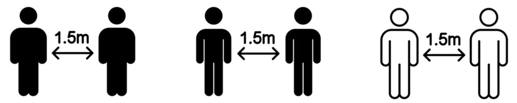 Set of social distancing icons, maintaining a safe distance of 1.5 meters. Vector illustration.