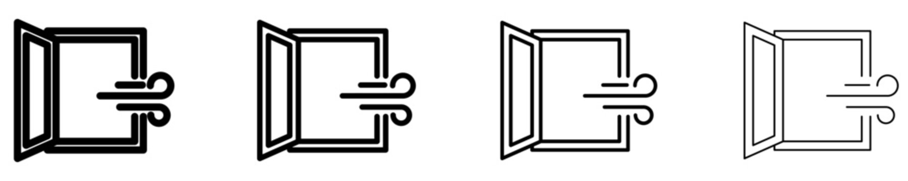 Set of ventilation icons, open window for fresh air circulation. Vector illustration.