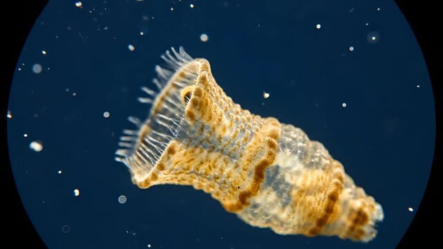Microscopic View of a Vorticella Protozoan in Aquatic Environment.