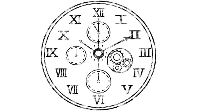 透過背景の黒色のスチームパンク魔法時計イラスト（ファンタジー・歯車・PNG）： blacksteampunk magic clock illustration with transparent background. Fantasy gear timepiece PNG.
