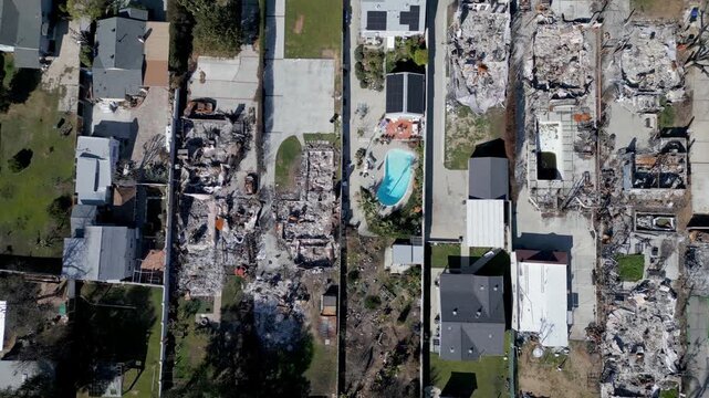 Top Down View of Wildfire Damage in Altadena California Drone Aerial View