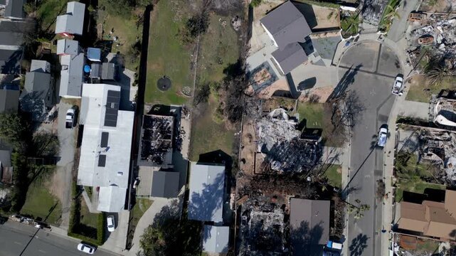 Top Down View of Wildfire Damage in Altadena California Drone Aerial View