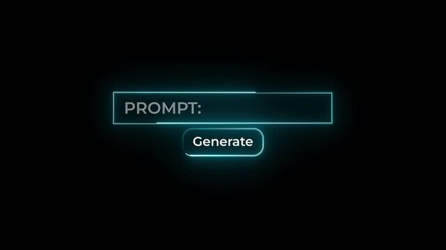 cyan neon ai prompt bar with generate button animation, futuristic artificial intelligence ui concept.