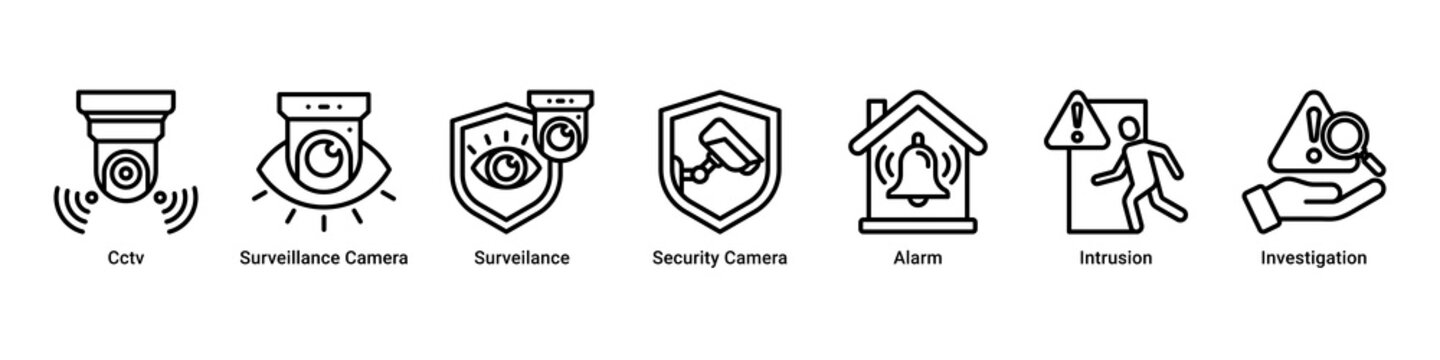 Surveillance Hub web banner icon vector illustration with icons of Cctv, Surveillance Camera, Surveilance, Security Camera, Alarm, Intrusion and Investigation