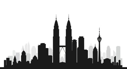 Fototapeta premium Kuala Lumpur Skyline Silhouette - Iconic Cityscape with Petronas Towers