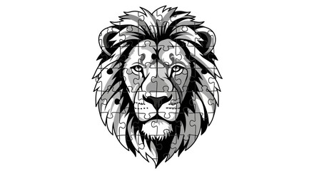 Obraz premium Lion Head Puzzle Illustration - Majestic King of Jungle
