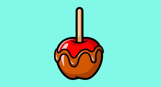 Candy apple, caramel treat, sweet food, dessert icon, vector illustration