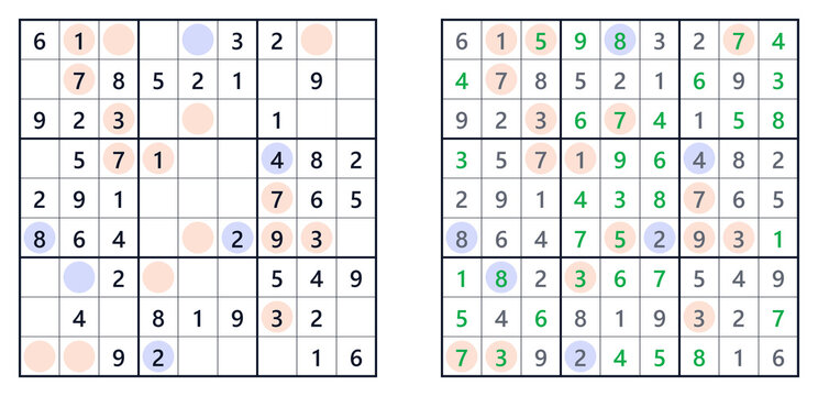 Sudoku solution page with even and odd numbers at easy level. For a book of Japanese Sudoku puzzles