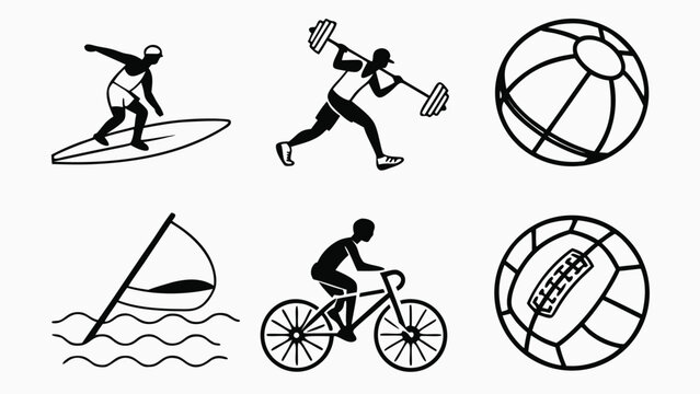 Vector illustration of various sports and leisure activities icons with activities weightlifting exercise