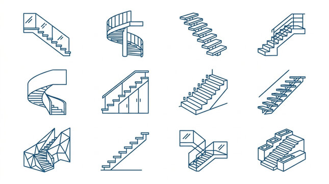 Collection of architectural drawings of various staircases.