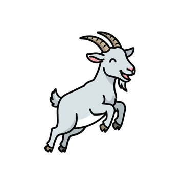 Happy Cartoon Goat Leaping and Jumping Vector Illustration