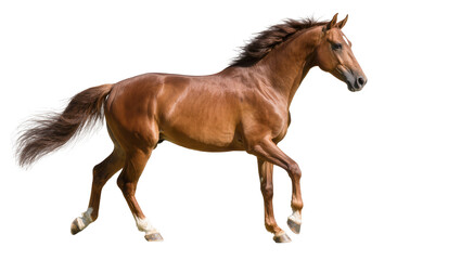 Brown horse with flowing mane and tail, isolated on transparent background © Marta