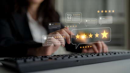 Customer centric review and rating system supports product review, digital rating concept, and...