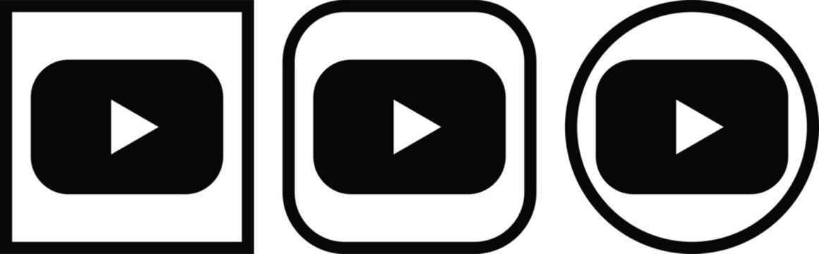 YouTube play button icon set collection group, video streaming media player and online channel symbol vector pack, flat and outline style red and black icons isolated background