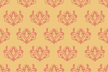 Fototapeta premium Elegant seamless damask pattern vector background. Classic luxury floral ornament in rose pink and warm beige colors. Perfect for wallpaper, textile fabric, wrapping paper, wedding invitations.