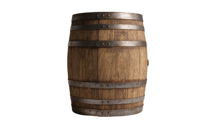 Fototapeta premium Wooden barrel with metal bands, isolated on transparent background