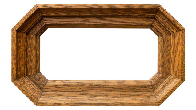 Octagonal wooden picture frame with detailed grain, isolated on transparent background