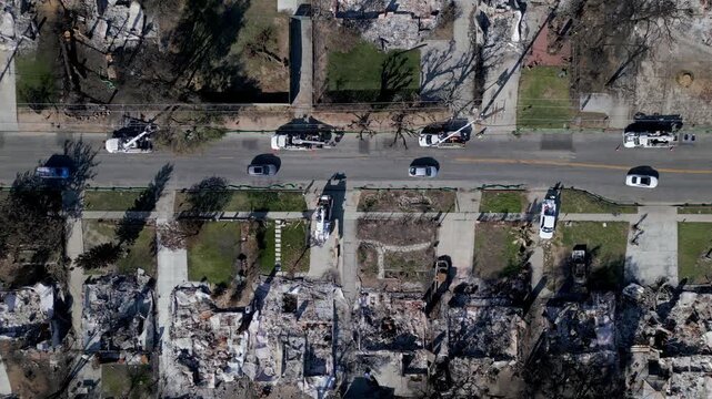 Top Down View of Wildfire Damage in Altadena California Drone Aerial View