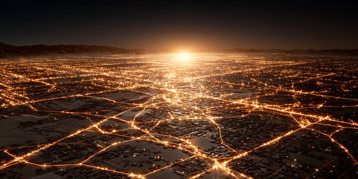 Modernization of electric grid infrastructure urban landscape aerial view advanced technology futuristic environment