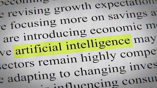 Minimal cinematic of artificial intelligence text animation designed for documentary, economic, technology, and news-related storytelling.