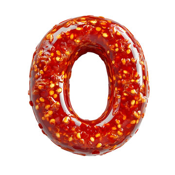 Letter O consists of glossy chili sauce mixed with crushed pepper seeds in a rounded font style.