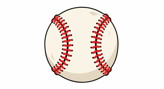 A cartoon-style baseball with red stitching on a white background