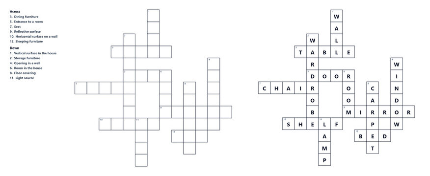 Blank crossword puzzle with clues on white background  