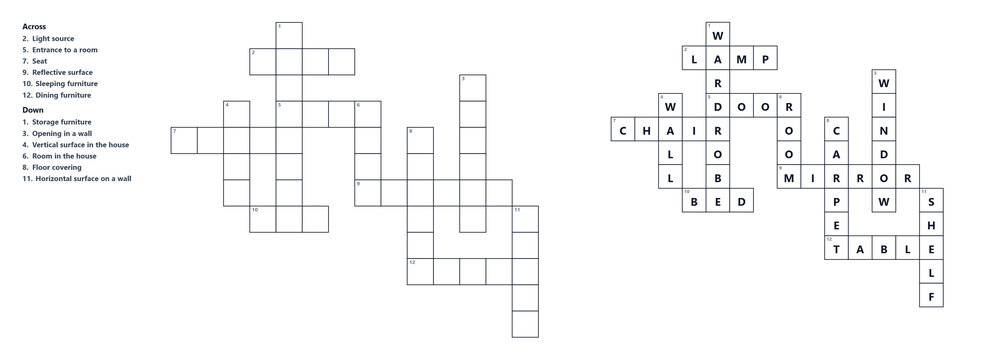Crossword puzzle template with grid layout and clues  