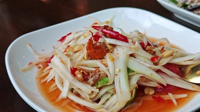 Thai food called Somtum or papaya salad.