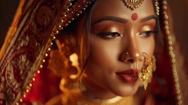 Close-up Portrait of an Indian Bride in Traditional Wedding Attire