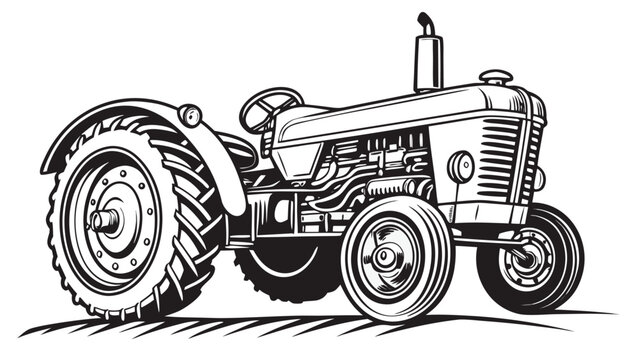 Vector illustration of agricultural farm tractor vehicle for field cultivation with agriculture, machinery