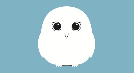 Fototapeta premium Cute Cartoon White Owl Character with Big Eyes on Blue Background