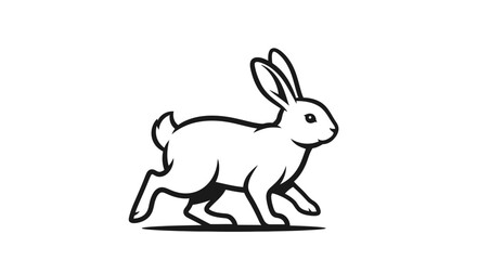 Obraz premium Running Rabbit Silhouette, Black and White Simple Line Art Logo Design