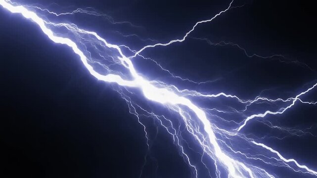 Electric Lightning Storm Overlay Footage Free for Video Editing isolated on dark background