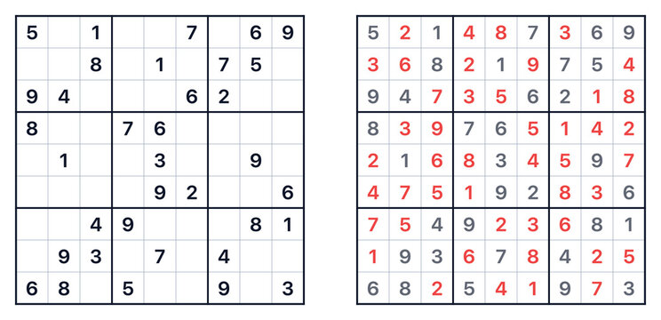 Sudoku puzzle grid with solved numbers on the right side  