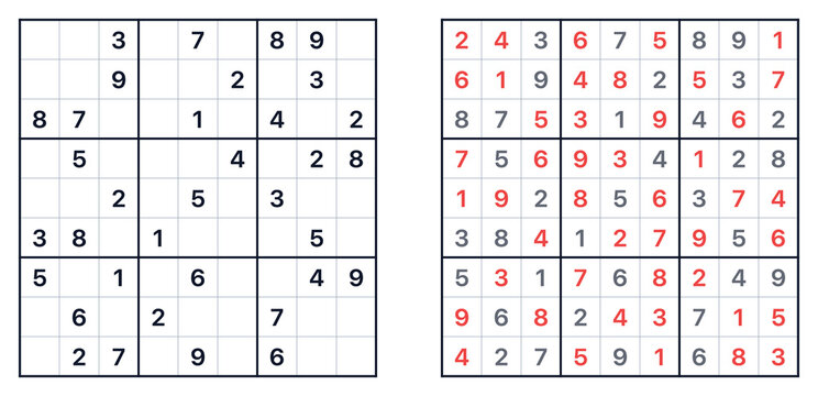 Sudoku puzzle in progress with filled solutions on right side  
