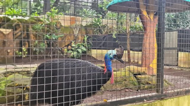 Captive Southern Cassowary (Casuarius casuarius), The World's Most Dangerous Flightless Bird Inside a Zoo Enclosure