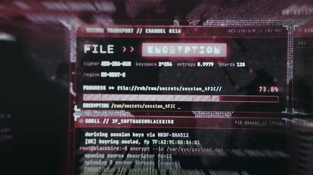 File encryption process with progress percentage and entropy levels