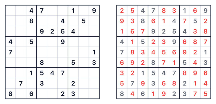 Sudoku puzzle with completed solution and unsolved grid displayed  