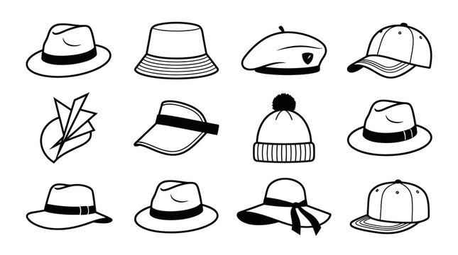 Modern Fashion Hats and Headwear Line Art Minimalist Icon Set