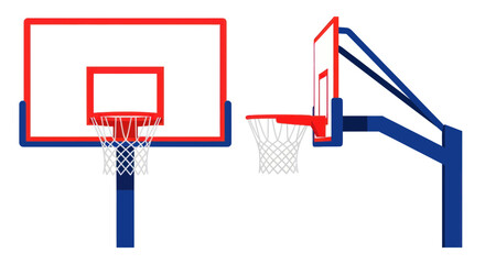Basketball Hoop with Red and Blue Frame, Front and Side View © selang