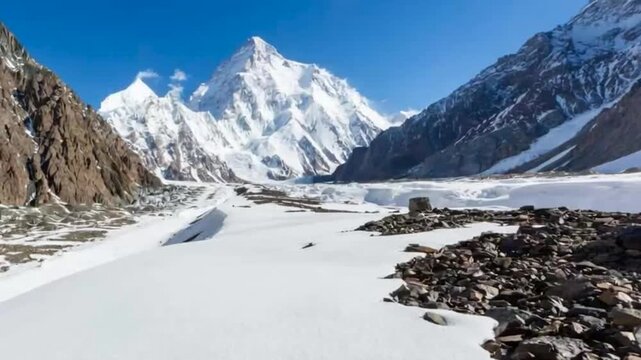 K2 mountain peak, second highest mountain in the world, K2 trek, Pakistan, Asia. Time lapse.