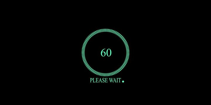 Cyan HUD Loading Circle Countdown 1 to 60 Please Wait